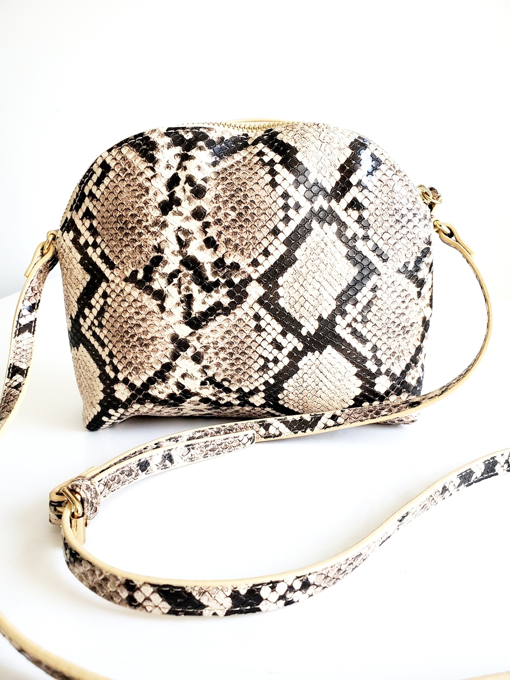 Joe Fresh Snake-Print Crossbody in Beige and Black
